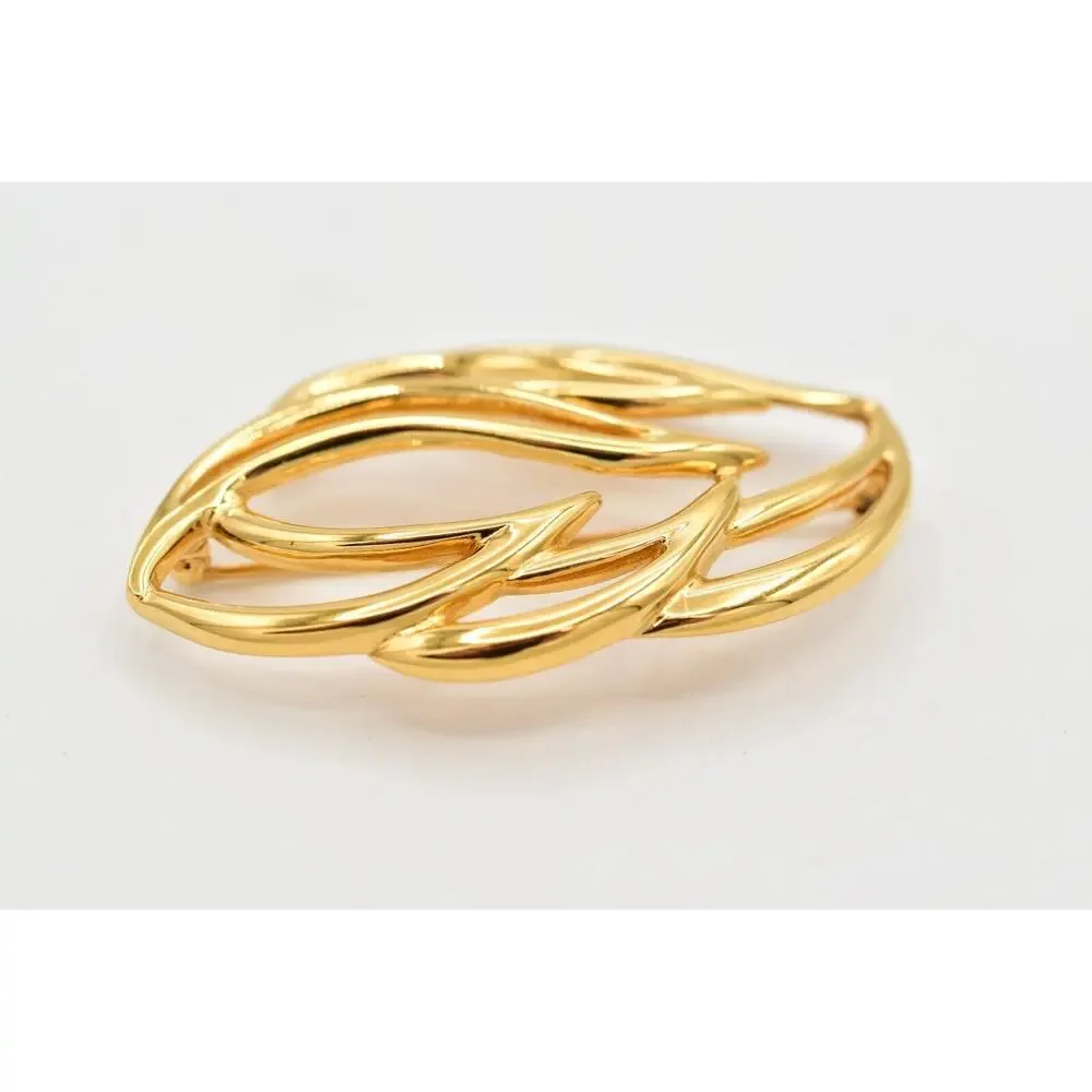 Monet Vintage Leaf Pin Brooch Gold Tone Abstract Chunky Fall Signed 1970s BinBG